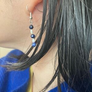 Lapis Lazuli and natural freshwater Pearl earring
